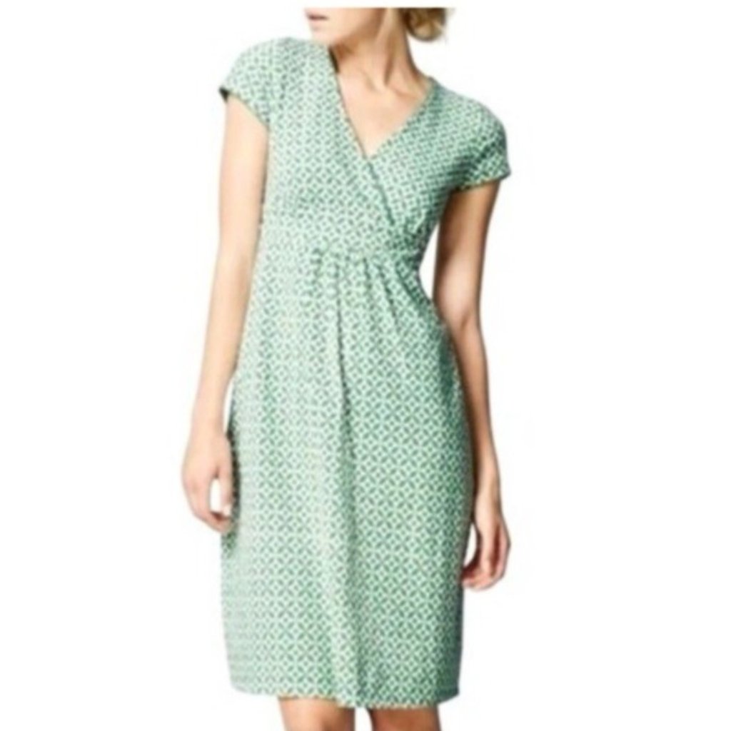 Boden Dress Green Cream 8 P Short Sleeve Stretch Cotton Casual Pullover Washable